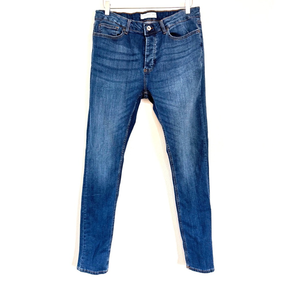 Topman Men's Mid-Rise Skinny Fit Jeans in Medium Blue Wash